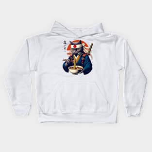 Samurai Cat Eating Ramen Kids Hoodie